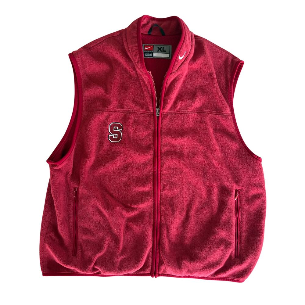 Rare Nike Stanford Red Zip Up Fleece Vest, Size Mens XL Swoosh U